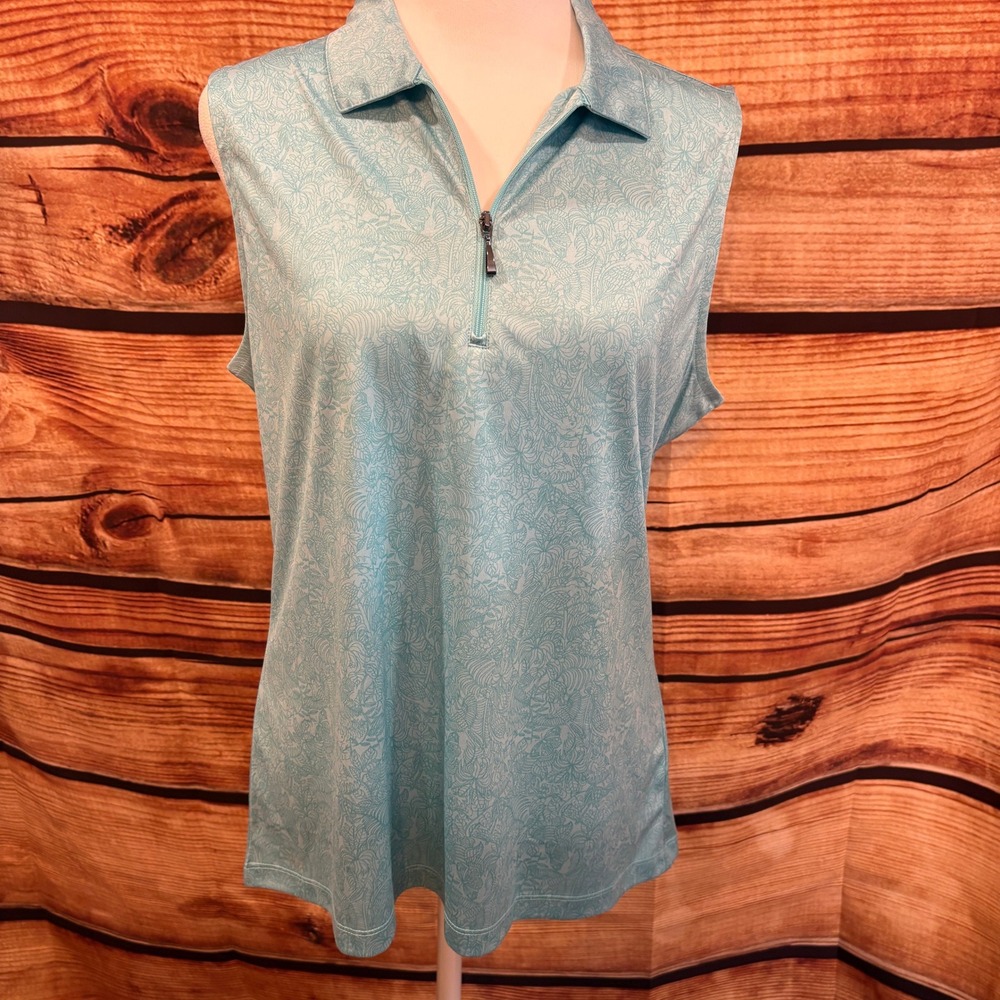 Greg Norman Womens PLAY DRY Teal Sleeveless 1/4‎ Zip Pullover